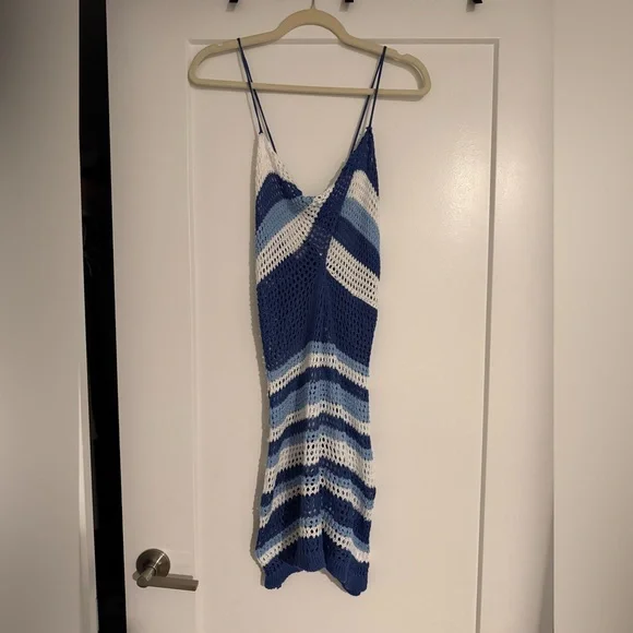 Blue and White Striped Mini Dress - Picture 6 of 7